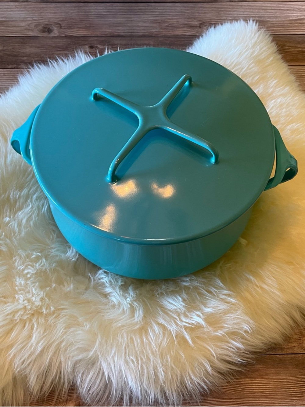 Dansk Kobenstyle teal enamel casserole pot with a lid